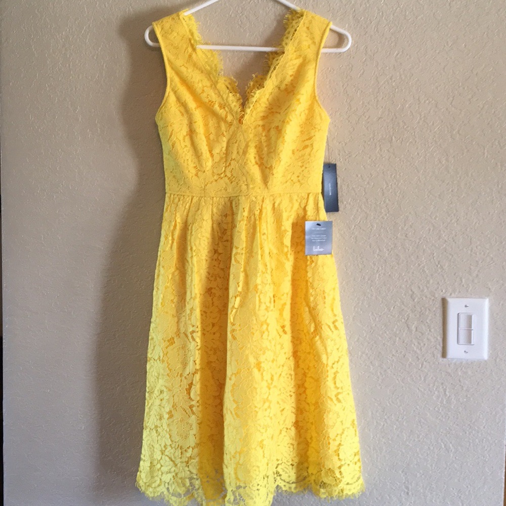 NWT Lulus • yellow lace cocktail dress